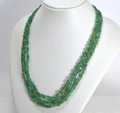 COLLANA SMERALDI  ACCODATA CON CHIUSURA ARGENTO 925/1000 3 FILI     AGLN 0276 - Immagine 1 di 4