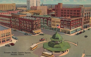 CASA DE TRANSFERENCIA LINCOLN SQUARE DECATUR IL POSTAL LINO VINTAGE AÑOS 40 092323 S - Imagen 1 de 2