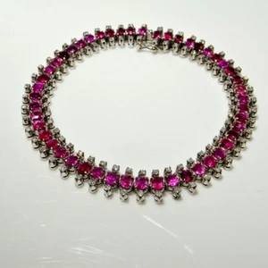 Antique Ruby Diamond Bracelet Tennis 18K White Gold Art Deco Ruby Bracelet - Picture 1 of 6