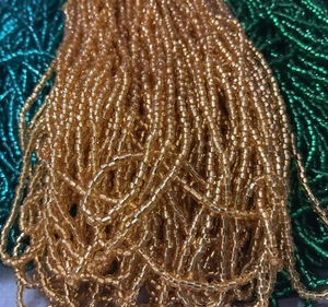 Czech Glass Seed Beads Hank 10/0 - 3x (cut) Silverlined GOLD 12 Strands - Picture 1 of 3