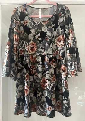 NY Collection skater sweater floral babydoll dress floral petite medium - Image 1 of 4