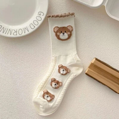 Japan Harajuku Style Cartoon Creative Striped Bear Socks Kawaii Print Funny Girl - image 1 of 4