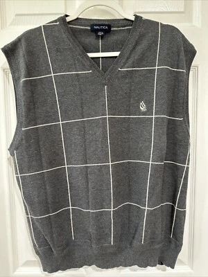 Chaleco Suéter Nautica Para Hombre Talla XL Gris Marfil Patrón Ventana Bordado Foto 1 de 4
