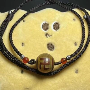 Collana con ciondolo perline svastica tibetana Dzi amuleto agata lucida coppia gioielli - Foto 1 di 4