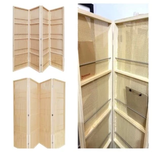 4 Panel Natural Room Divider Privacy Screen Partition File Folder Art Display - Picture 1 of 7