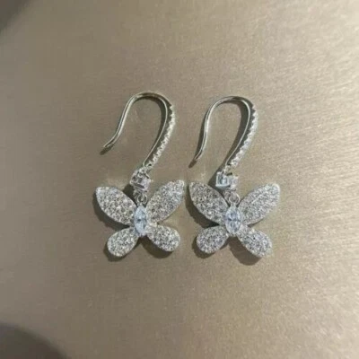 2.0 Ct Round Cut Cubic Zirconia Drop Dangle Earrings 14K White Gold Plated - Image 1 of 4