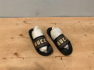 NWOT/B Gucci Sega Pursuit Slide , Black / Gold , Sz UK 40 / US 10 - Picture 1 of 10