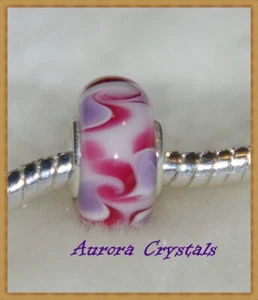 Closing Down SALE, European SS Murano Glass Charms, Pink and Mauve Swirls - Picture 1 of 2