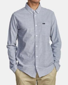 Neu Neu mit Etikett RVCA That'll Do langärmliges Stretchhemd für Herren blau Oxford Größe Small - Bild 1 von 3