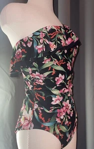 Carmen Marc Valvo One Shoulder Rüschen Einteiler Badeanzug Gr. 14 Blumenmuster - Bild 1 von 11
