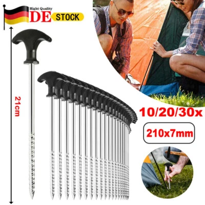 Camping Zelt-Nagel Heringe Stahl Schraubheringe Bodenanker Erdnägel Gewinde 21cm - Bild 1 von 4