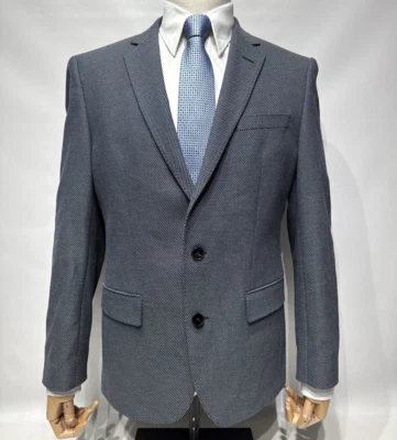 Blazer pontilhado azul marinho Boss Hugo Boss slim fit algodão elastano masculino tamanho 40S - Imagem 1 de 4