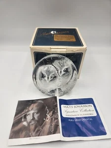 Matten Jonasson Eulen Handarbeit Kristall Briefbeschwerer Schweden geätzt Etikett Box - Bild 1 von 12