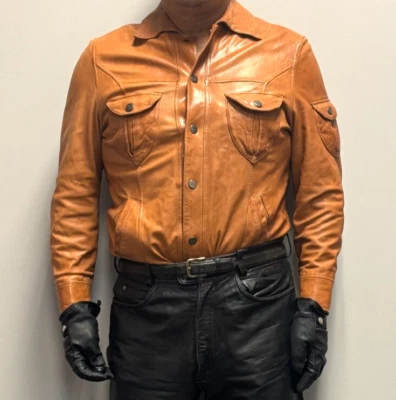 Daniel Cremieux Collection Tan Brown Men's Leather Shirt Medium - Image 1 of 4