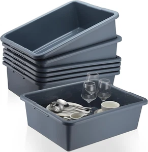 6 Pcs Commercial Bus Tubs Gray Plastic Heavy Duty Bus Box Restaurant Large Bus T - Picture 1 of 7