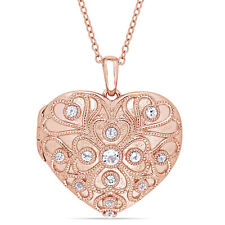 Amour Rose Plated Sterling Silver White Topaz Heart Locket Necklace