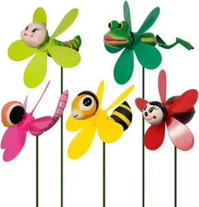 Garden Decor Pinwheels, 5-Pack Colorful 3D Lovely Insect Whirligigs Wind Spinner - Picture 1 of 12