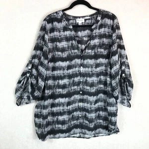 Avenue Top Womens 18 / 20 Black Gray Sheer Gauzy Long Sleeve Blouse - Picture 1 of 10