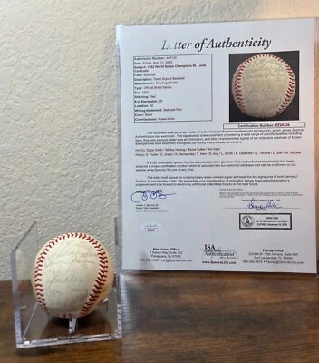 1982 Official World Series Champion Cardinals Ball Team Auto Ozzie Smith JSA LOA - Image 1 of 4