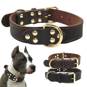 Soft Real Leather Dog Collars for Large Breeds Pitbull Boxer Doberman Rottweiler