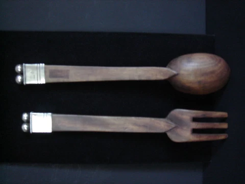 TAXCO DAMASO GALLEGOS 925 Sterling Silver Salad Servers Mexico Eagle Mark 11+IN Cover