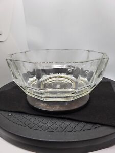 Vintage Signed Italy Cut Glass Bowl With Silver Plated Base 