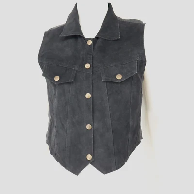 Scully Western Vest Women's Size L Black Button Snap Leather Motorcycle Biker - Image 1 of 4