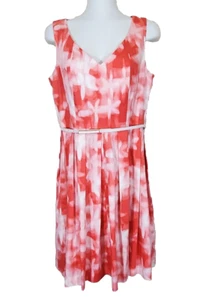 Calvin Klein Dress 8 Pink White Watercolor Belted Sheath Stretch Sleeveless - Picture 1 of 13