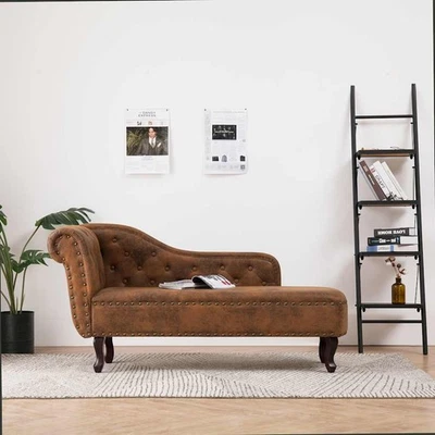 Sdraio Marrone in Similpelle Scamosciata Lettino Chaise Longue Poltrona vidaXL - Immagine 1 di 4