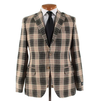 Belvest NWT Linen Two Piece Suit Size 48R (38R US) In Beige, Black & Red Plaid - Image 1 of 4
