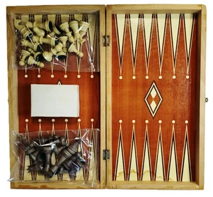 Vintage c1980s 🎲 Solid Wood BACKGAMMON / CHESS Set 🔴 TAVLI ⚫ Πορτες / Πλακατο - Picture 1 of 9