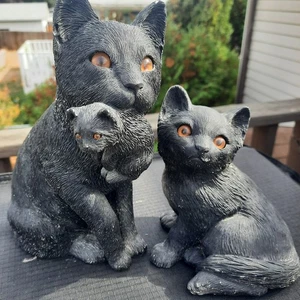 Cat and Kitten Heavy Vintage Black Sandicast Cat Garden Figure 1984 S Brue USA - Picture 1 of 9