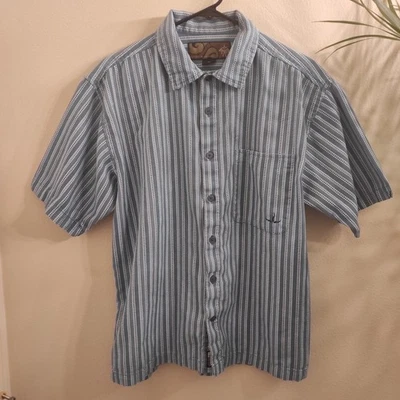 Prana M Button Up Shirt Short Sleeve Blue Vertical Stripe Casual Outdoor - Image 1 of 4