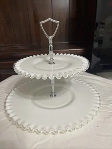 Fenton Silvercrest Milk Glass * 2 Tier Serving Platter Tray Dish * 12” - Picture 1 of 3