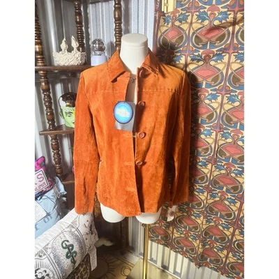 Chaqueta de cuero de gamuza naranja estilo occidental pequeña Falls Creek para mujer Foto 1 de 3