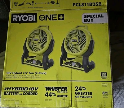 Paquete de 2 RYOBI 18V inalámbricos 7-1/2 pulgadas Ventilador híbrido (solo herramientas) - probado Foto 1 de 4