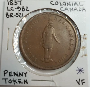 1837 Colonial Canada un Sous 1 Penny Token LC-9B2 BR-521 Weak Ground NO . - Bild 1 von 4
