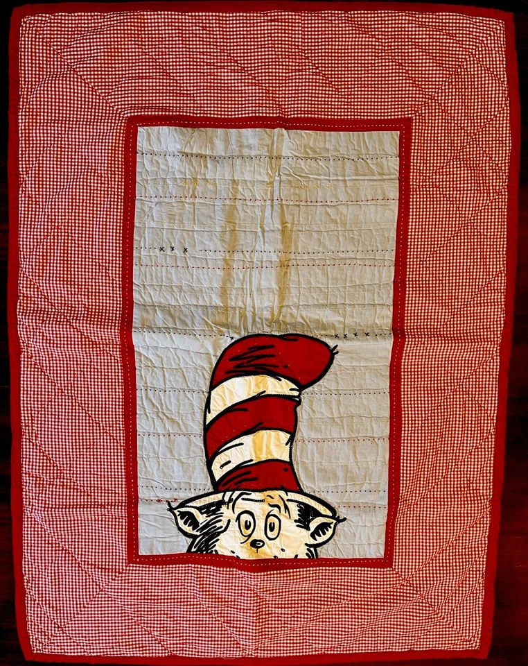 Pottery Barn 婴儿苏斯博士帽子猫手工绗缝婴儿床毯幼儿床 — 第 1/4 张图片