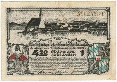 GERMANY BANKNOTE 4.20 GOLD MARK=1 DOLLAR LAUFEN 1923 - Image 1 of 2