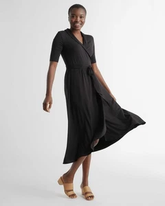 NEU Quitte Tencel Jersey Midi Wickelkleid schwarz Größe Large Neu mit Etikett - Bild 1 von 7