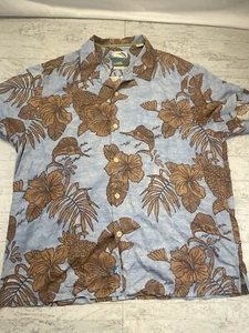 Tommy Bahama Shirt Mens XL Blue Button Up Silk Fish Hawaiian Floral Aloha - Picture 1 of 8