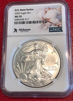 NGC MS70 2020 U. S. STATES SERIES ALABAMA SILVER AMERICAN EAGLE COIN-JUN177 - Image 1 of 2