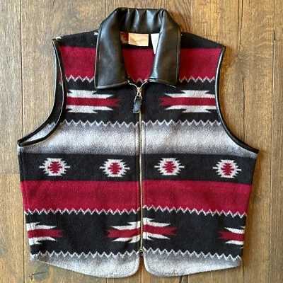 Chaleco polar azteca del suroeste Wrangler de colección GRANDE ~ rojo gris negro cremallera completa Foto 1 de 4