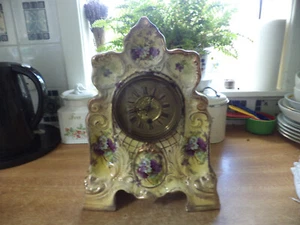 Large Victorian Pottery Hand Painted Mantle Clock - Picture 1 of 9