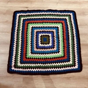 Vtg Handmade Granny Square Afghan Blanket Throw Multi Color Crochet Roseanne 46" - Picture 1 of 5