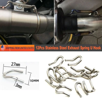 12PCS Universal Motorcycle Exhaust Pipe Spring  U Shape Welding Hooks Silver  - Image 1 of 4