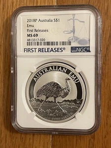 2018-P Australia 1 oz Silver Emu $1 NGC MS69 First Releases Blue Label - Picture 1 of 2