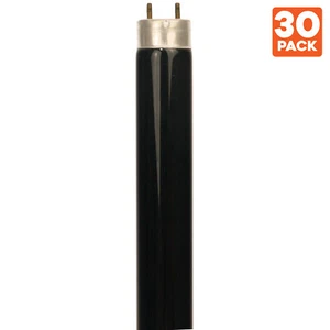 30 Pack Sunlite 10-Watt T8 Linear Fluor Lamp Medium Bi Pin Base Black Light Blue - Picture 1 of 1