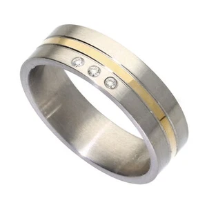 Trauring von Rauschmayer aus Edelstahl und Gold 585 in bicolor mit 3 Brillanten - Bild 1 von 2