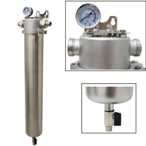 20" Long 1" Inlet Water Filter Housing with 40um Screen +Water Pressure Gauge - Picture 1 of 18